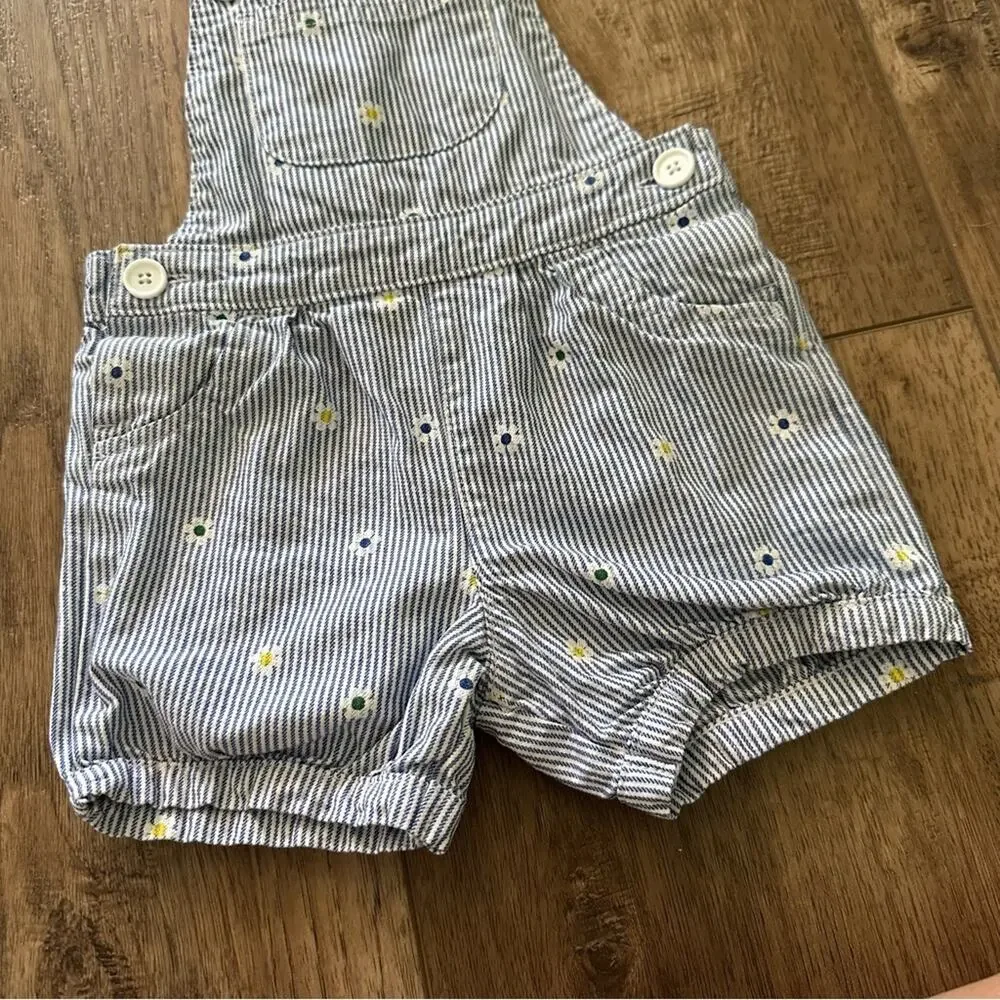Carter’s Daisy Striped Overalls, Blue/White/Yellow, Shortalls, Infant, 9m